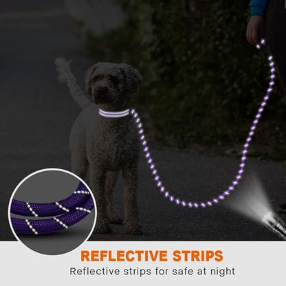 Taglory Rope Dog Leash 6 FT with Comfortable Padded Handle, Highly Reflective Threads Leash and Anti-Tangle Clip for Walking Small Dogs, 3/8 inch, Purple