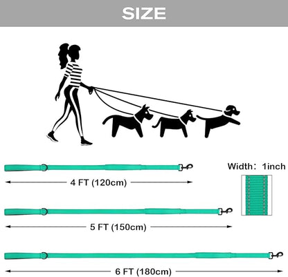 Joytale Dog Leash Heavy Duty for Large Dogs that Pull, Double Handle for Traffic Control, Double-Sided Reflective Leashes for Large Medium Dogs Night Safety, 6FT, Teal
