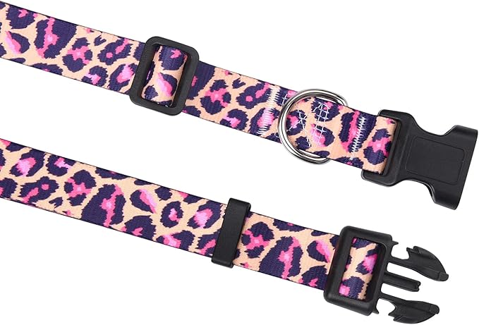 Mihqy Dog Collar with Bohemia Floral Tribal Geometric Patterns - Soft Ethnic Style Collar Adjustable for Small Medium Large Dogs(Pink Leopard,S)
