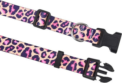 Mihqy Dog Collar with Bohemia Floral Tribal Geometric Patterns - Soft Ethnic Style Collar Adjustable for Small Medium Large Dogs(Pink Leopard,S)