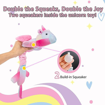 lilfrd Squeaky Crinkle Plush Unicorn Dog Toys, Dog Toys to Keep Them Busy, Tug of War & Pull Toys for Small, Medium Dogs Puppy