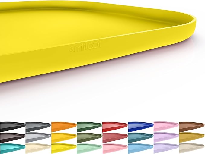 Smilool Silicone Pet Food Mat with Raised Edge for Food and Water Bowl, Dog Feeding Mats, Cat Food Trays for Floor Waterproof, Rubber Tray for Dogs and Cats, 19 x 12 x 0.7 Light Yellow