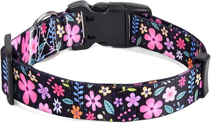 Mihqy Dog Collar with Bohemia Floral Tribal Geometric Patterns - Soft Ethnic Style Collar Adjustable for Small Medium Large Dogs(Floral,L)