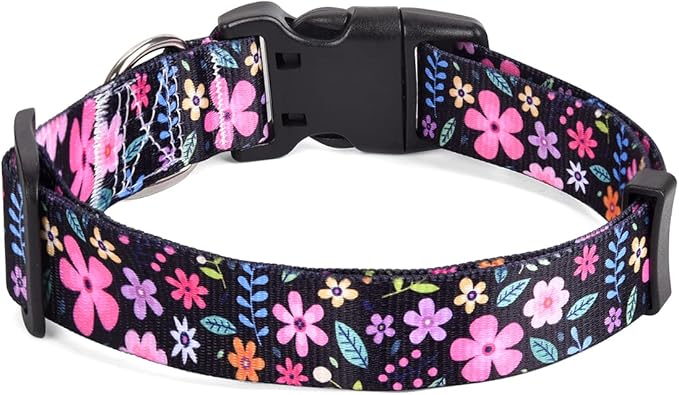 Mihqy Dog Collar with Bohemia Floral Tribal Geometric Patterns - Soft Ethnic Style Collar Adjustable for Small Medium Large Dogs(Floral,M)