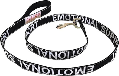 Albcorp Emotional Support Dog Leash 4 FT x 1 Inch – Reflective ESA Leash with Embroidered Emotional Support Lettering, Heavy-Duty Nylon, Padded Neoprene Handle, (Black, Emotional Support)
