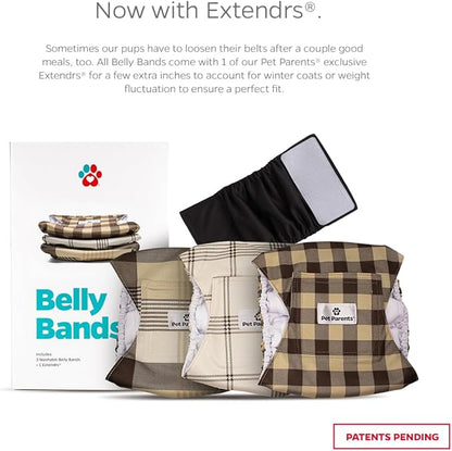 Pet Parents® Washable Belly Bands for Male Dogs (3pack) + Extendrs® of Durable Dog Diapers Male, Premium Male Dog Diapers & Dog Wraps (Medium, Oxford)