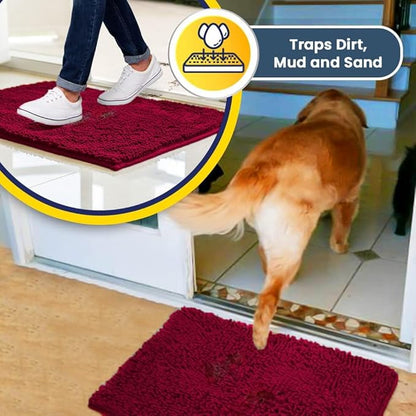 Muddy Mat® | Super Absorbent Door Mat Indoor, Microfiber Quick Dry Chenille Entryway Rug, Non-Slip Front Door Mat, Indoor Mats for Entryway, Machine Washable Pet Rug, Maroon 18"x28"