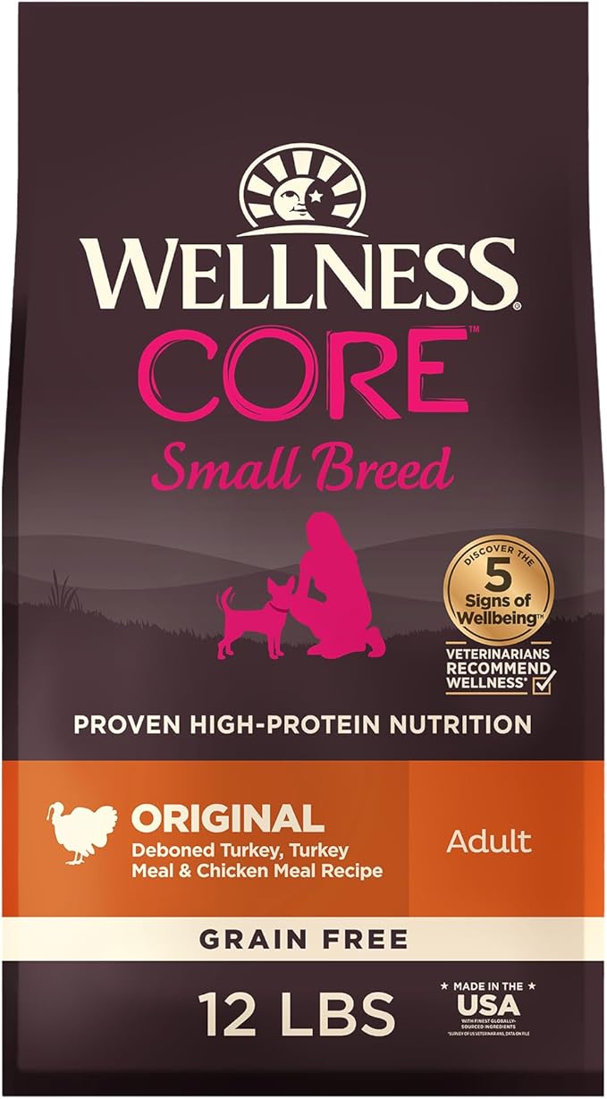 Wellness CORE Dry Dog Food, Small Breed, Grain-Free, High Protein, Natural, Original Turkey & Chicken Recipe, (12-Pound Bag)