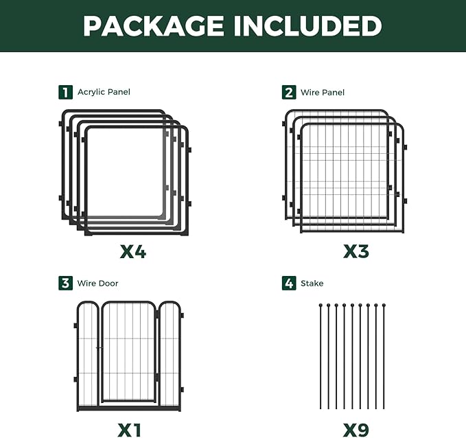 FXW AuraSpace Pro Acrylic & Wire Mesh Indoor Dog Playpen, 24" Height 8 Panels Metal Dog Pen for Puppies & Small Dogs, Black│Patented