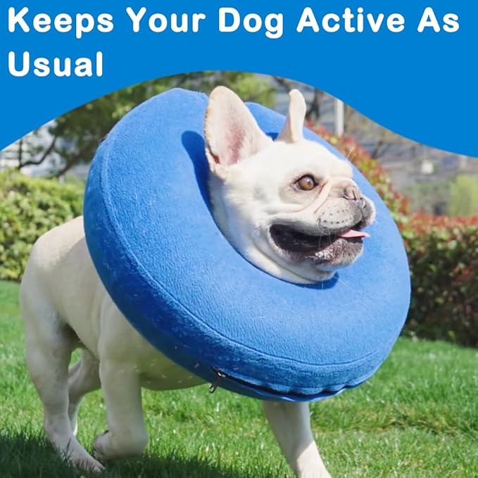 Soft Dog Cone Collar Inflatable (S Size), Soft Blow-up Protective Recovery Dog Collar, Cat Donut Cone, Comfy E-Collar After Surgery for Small Dogs/Cats to Prevent Biting Scratching, Blue