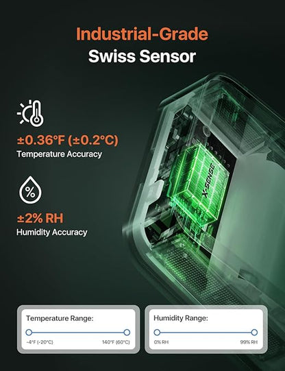 X-Sense WiFi Thermometer Indoor Hygrometer, Digital Temperature Sensor with App Control, Notification Alerts, Temperature Humidity for Bedroom, SBS50 Base Station Required (Not Included), Black