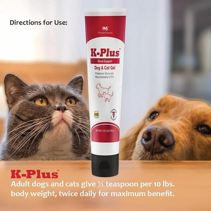K-Plus Potassium Gluconate Renal Gel Plus Cranberry and EPA for Dogs and Cats - Veterinarian Approved Renal Supplement - Supports Potassium Balance -(2 Pack)