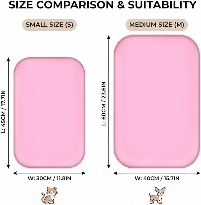 BLESWIN Waterproof Silicone Pet Feeding Mat Pink with Raised Edge,24" x 16"Non-Skid Spill Proof Dog Bowl Mats, Easy Clean Cat Bowls Placemat for Cats and Dogs