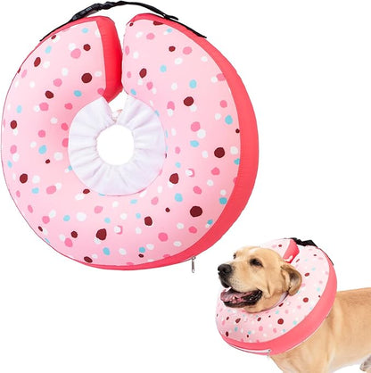 Dog Cone Collar Inflatable Donut for Large Medium Small Dogs, Soft Waterproof Dog Cone Alternative After Surgery Prevents Licking Wounds Easy Clean (Pink, XL (Neck 18"-23"))