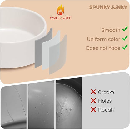 SPUNKYJUNKY 13.5OZ Ceramic Dog and Cat Bowl, Modern Cute Weighted Food Water Bowl for Replacement White (2 Pack)