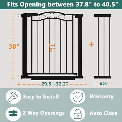 Black Baby Gate with Door-Walk Through Baby Gates for Stairs Pressure Mounted no Drill-Indoor Tension Metal Child Pet Dog Safety Gate 37.80"-40.55" Wide