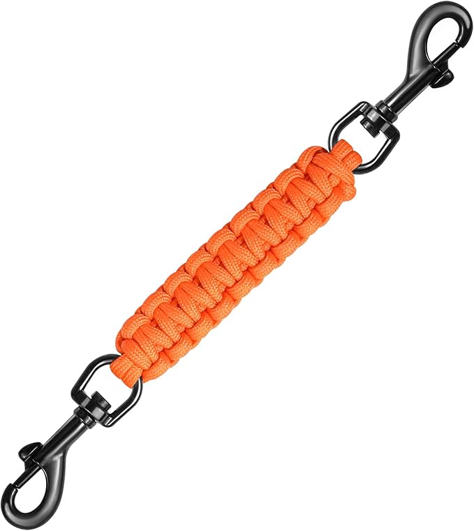 Dog Collar Safety Clip with Dual Clasps,Handmade Backup Safety Strap for Dog Harness, Collars and No Pull Harness Connectors (Orange)