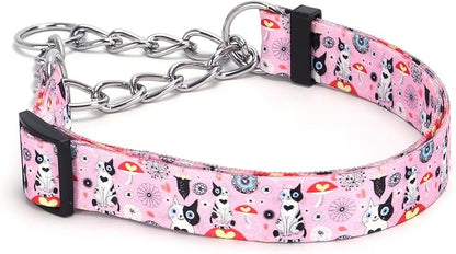 Martingale Dog Collar with Stainless Steel Chain - Limited Chain Cinch Training Collar for No Pull Training Dog - Flower Multicolor Cute Patterns - Premium No Slip Collar (HA12NO15, L)