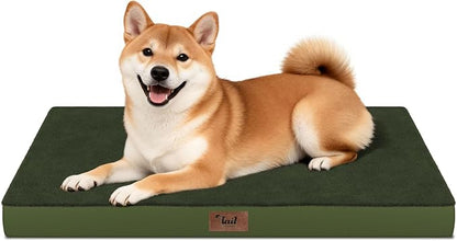 Plush Dog Bed for Medium Dogs, Waterproof Dog Crate Mat Orthopedic Egg Crate Foam Pet Bed with Washable Removable Oxford Cover, Olive Green