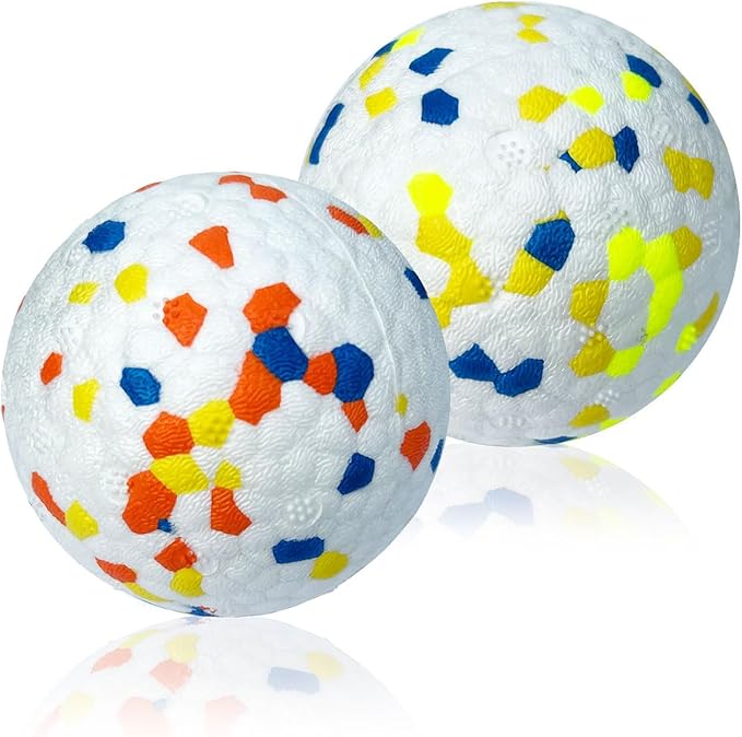 CAISHOW 2Pack Dog Ball Squeak Toys Indestructible Dog Ball Float On Water Fetch Bouncy Durable Solid Rubber Ball for Puppy Small and Medium Dogs Playing Toys