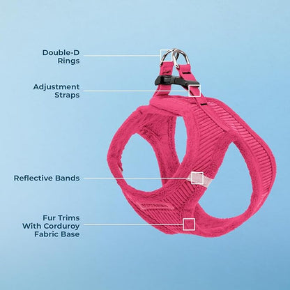 Best Pet Supplies - All Weather Plush, Reflective, No Pull Harness for Small, Medium Dogs, Cats - Secure with Hook & Loop Fastener, Buckle, Double D-Rings - Fuchsia Corduroy, XS