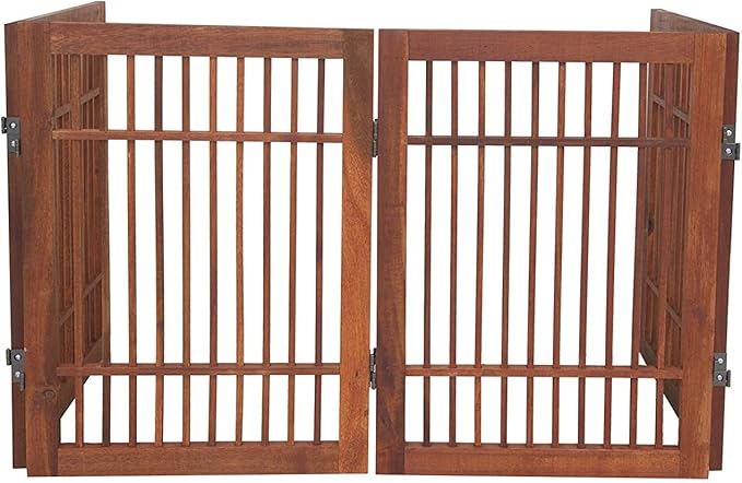 Urnporium Freestanding Wooden Dog Gate Foldable Indoor Pet Gate No Drill Expandable Barrier for Doorways Stairs Hallways Portable Wood Fence for Small Dogs & Puppies (Brown Pet Gate, 4 Panel 24" Tall)