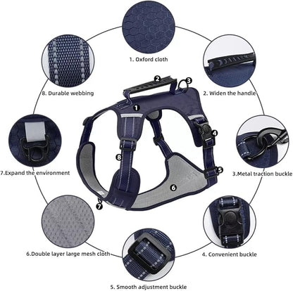Dog Harness No Pull Adjustable Reflective,for Medium and Large Small Dog with Leash 59.06in (Dark Blue, M)