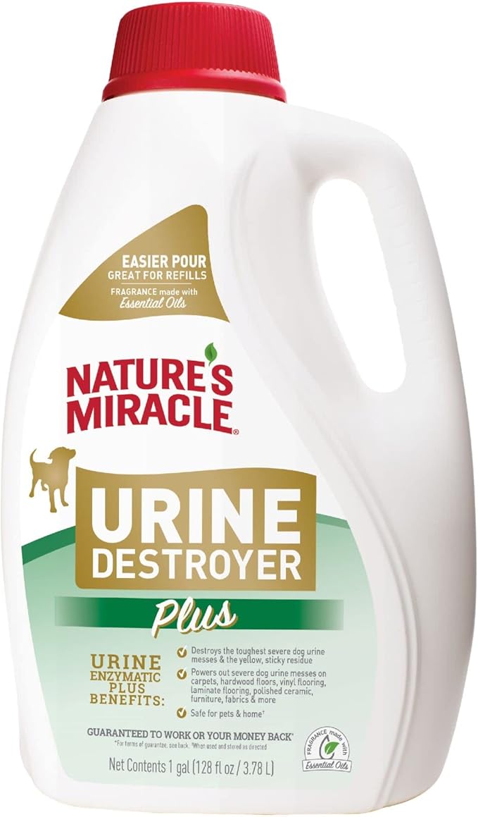 Nature’s Miracle Urine Destroyer Plus for Dogs, Enzymatic Formula Tough on Strong Cat Urine And The Yellow Sticky Residue, 1 Gal