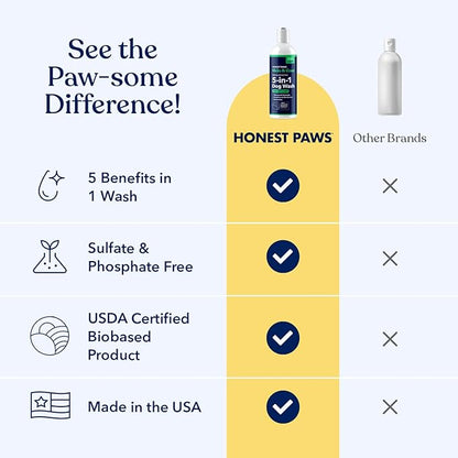 Honest Paws Dog Shampoo and Conditioner - Premium Dog Wash for Allergies and Dry, Itchy, Moisturizing for Sensitive Skin - Sulfate Free, Plant Based, All Natural - Oatmeal & Aloe -16 Fl Oz