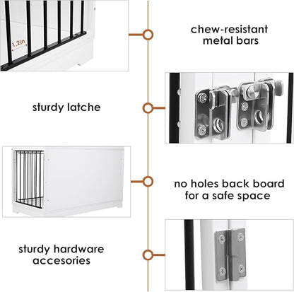 Dog Crate Furniture 47" Wooden Dog Kennels for Dogs Indoor with a Removable Divider for Large/Medium/Small Dogs, 2 Storage Drawers and Large Tabletop Dog Cages Double Doors Dog House, White