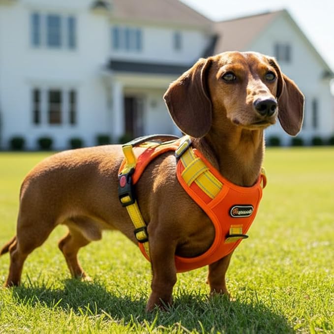Tactical Dog Harness for Large Medium Dogs No Pull Adjustable Pet Vest with Reflective Straps Front & Back Clips Handle for Hiking Walking Hunting– 4 Sizes with or Without Leash (Orange, S)