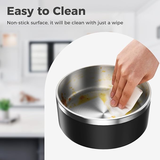 WENBOKMIN Dog Bowl, Stainless Steel Dog Food and Water Bowl with Non Slip Quiet Bottom, Easy to Clean, Dishwasher Safe, 40oz, Black