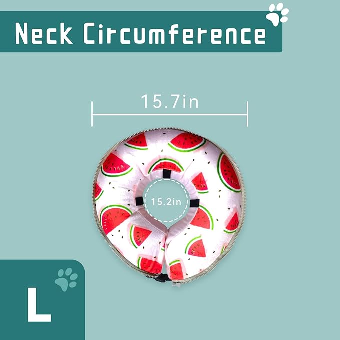 Ovatt PVC inflatable pet collar for small medium and large dogs after surgery ，Washable Dog Cone Collar w/Removable Hard Cone for Dogs After Surgery (Watermelon, L)