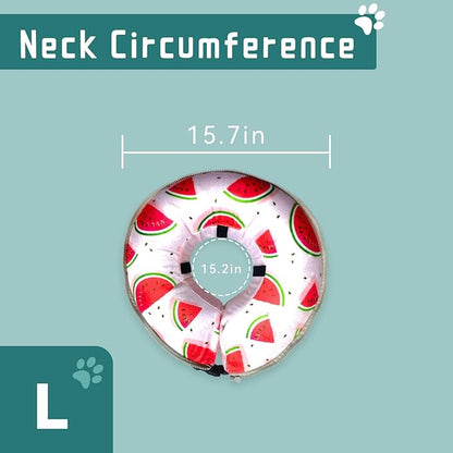 Ovatt PVC inflatable pet collar for small medium and large dogs after surgery ，Washable Dog Cone Collar w/Removable Hard Cone for Dogs After Surgery (Watermelon, L)
