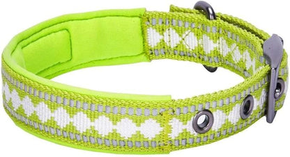 Blueberry Pet Reflective Jacquard Dog Collar with Neoprene Padding & Metal Buckle | Soft & Adjustable Safety Collar - Macaw Green, Neck 13-16.5", for Medium Breed