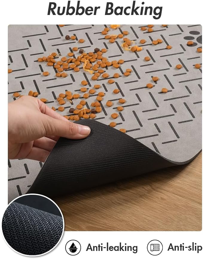MontVoo-Absorbent Pet Feeding Mat-No Stains Quick Dry Dog Mat for Food and Water Bowl-Rubber Backing Dispenser Mat Accessories Supplies-Dog Bowl Messy Drinkers,(Light Grey,17"x28")