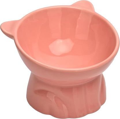 Elevated Cat Food Bowl,9 Oz Ceramic Raised and Tilted Water Bowl,Anti Vomiting and Protect Pets Spines Dishes for Fat Faced Cat, Indoor Cats,Kitten,Small Dog (Yellow)