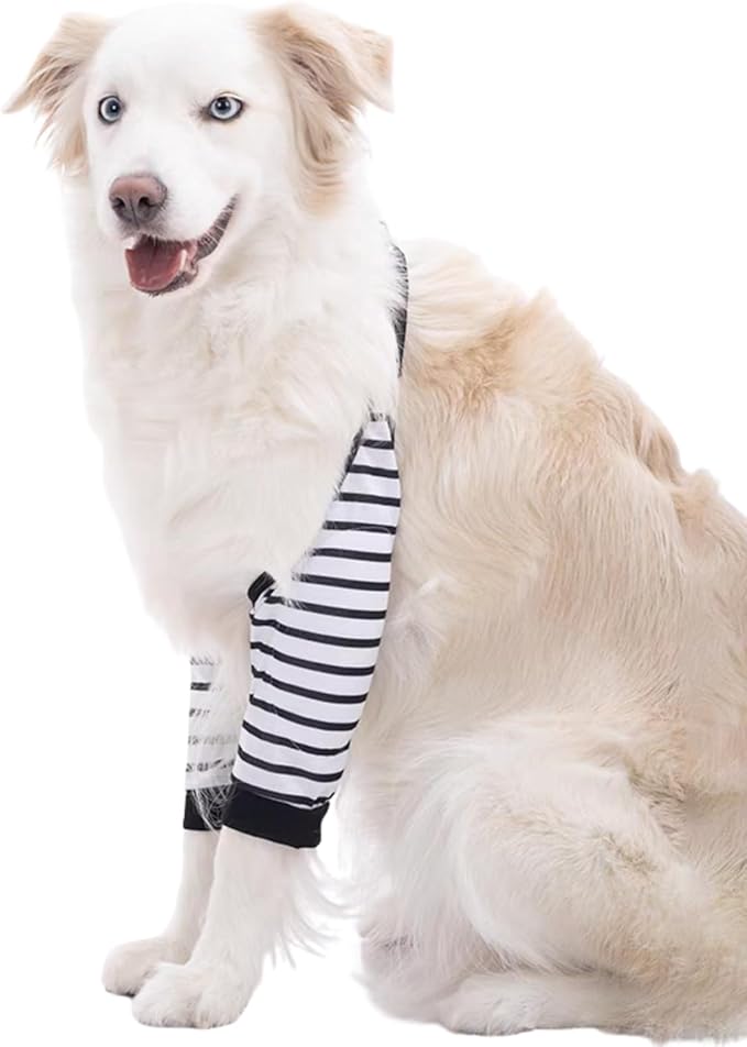 HDKUW Dog Elbow Protector, Dog Front Leg Recovery Sleeve for Prevent Licking Wound, Elbow Sleeves with Mesh Pad for Medium Large Dogs Stripe L