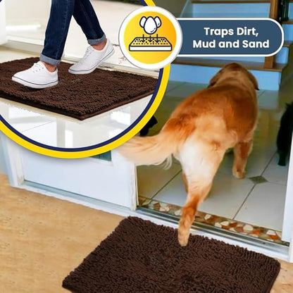 Muddy Mat® | Super Absorbent Door Mat Indoor, Microfiber Quick Dry Chenille Entryway Rug, Non-Slip Front Door Mat, Indoor Mats for Entryway, Machine Washable Pet Rug, Brown XXXL 72"X48"