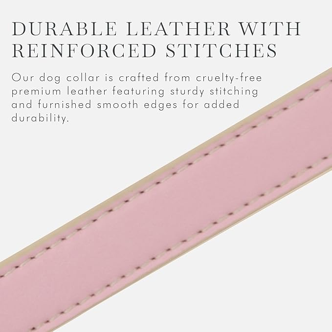 NINA WOOF Dog Collars, Harnesses & Leashes Made from Vegan Leather with Dog Tracker Device Holder Adjustable Dog Collar (Medium, Pink)