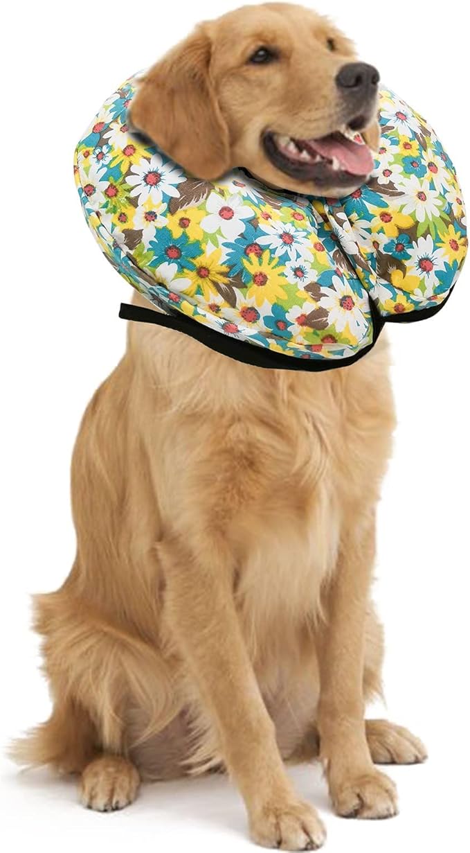 Protective Inflatable Collar for Dogs and Cats - Soft Pet Recovery Collar Does Not Block Vision, Prevents Pets from Touching Stitches, Wounds and Rashes (Floral - 2, Neck 18" - 20")
