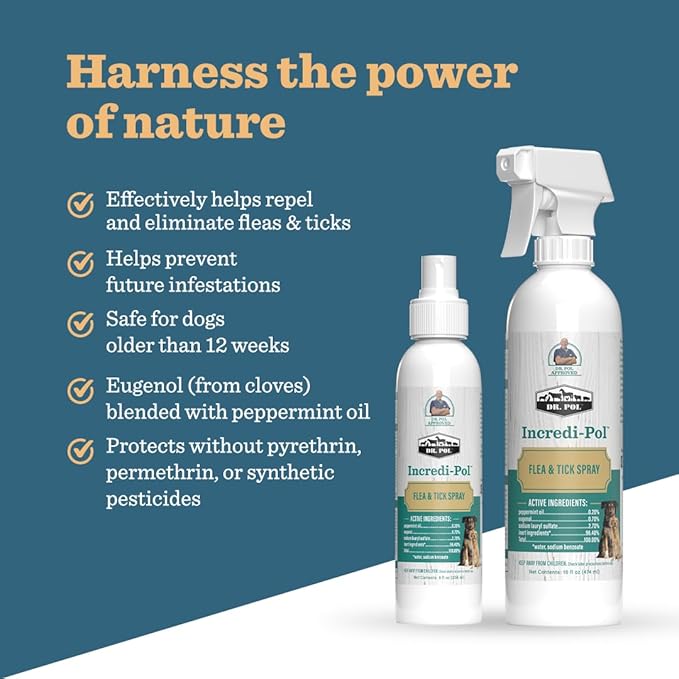 Dr. Pol Incredi-Pol Flea & Tick Spray | Fast-Acting Pest Control for Dogs | Helps Repel & Eliminate Fleas, Ticks & Larvae | Safe & Effective Formula | 8 oz