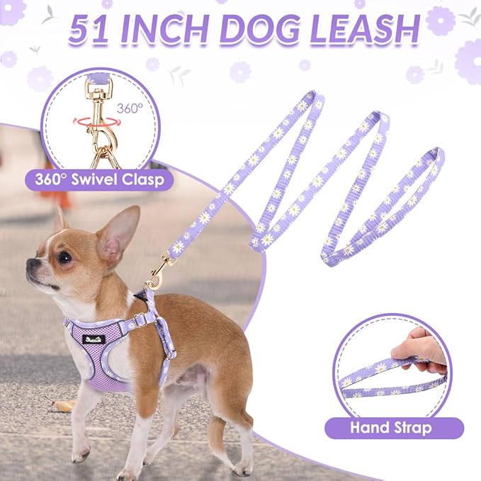 Lukovee No Pull Puppy Harness and Leash Set - Soft Lightweight Escape Proof Puppy Vest Harness, Breathable Adjustable Pet Harness with Dog Leash for Small Dogs (Purple, XS)