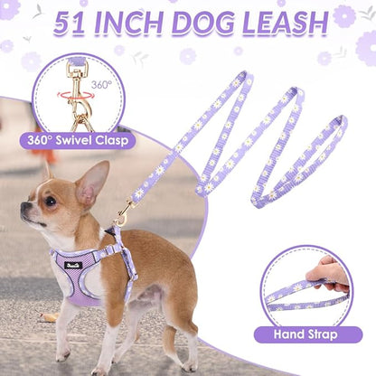 Lukovee No Pull Puppy Harness and Leash Set - Soft Lightweight Escape Proof Puppy Vest Harness, Breathable Adjustable Pet Harness with Dog Leash for Small Dogs (Purple, XS)