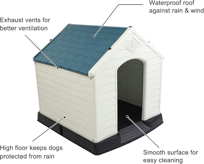 Bonnlo Plastic Dog House, Pet Dog Kennel Water Resistant for Small Medium Sized Dogs with Door, Indoor & Outdoor Use (32.7" H)