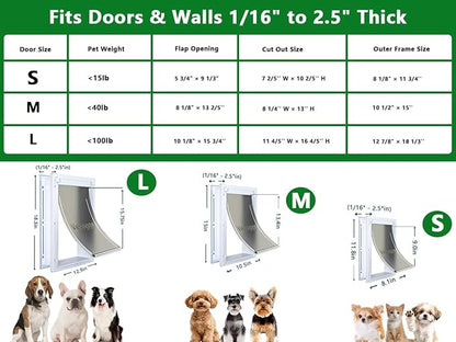 Dog Door Doggy Door Easy Install - Wood & PVC Doors & Walls，Doggie Free Movement & Strong Magnetic Auto-Close & Sliding Lock,Telescoping Frame,8 1/8" x 13 2/5" for Medium Dogs Up to 40 lb