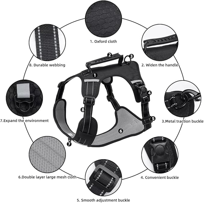Dog Harness No Pull Adjustable Reflective,for Medium and Large Small Dog with Leash 59.06in (Black, M)