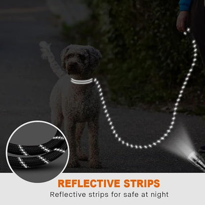 Taglory Rope Dog Leash 5 FT with Comfortable Padded Handle, Highly Reflective Threads Leash and Anti-Tangle Clip for Walking Small Dogs, 3/8 inch, Black