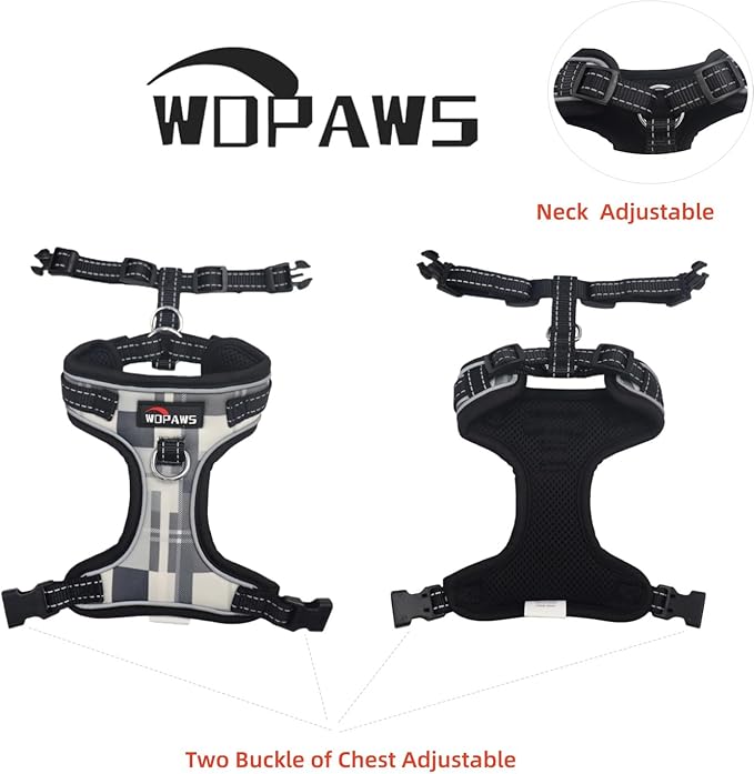 No Pull Dog Harness and Leash Set-Reflective Plaid Design, Adjustable & Comfortable with Front D Ring for Small Medium Dogs (S, Black Plaid)