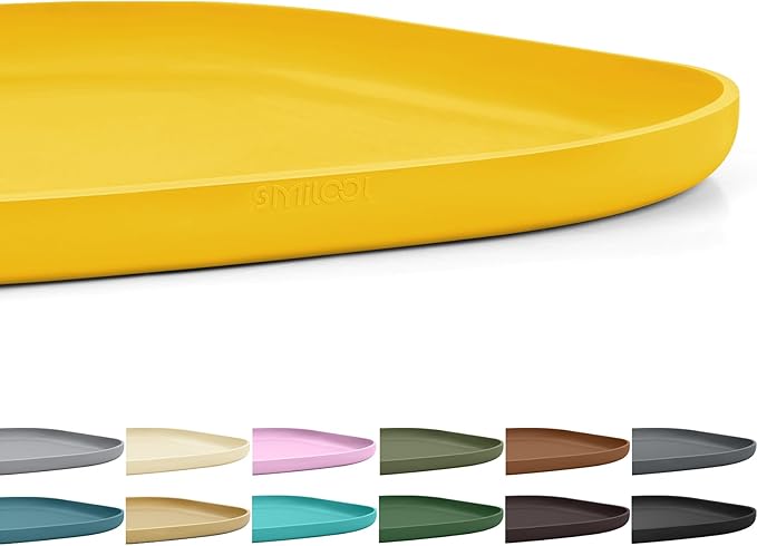 Smilool Small Silicone Pet Food Mat with Raised Edge for Food and Water Bowl, Square Dog Feeding Mats, Cat Food Trays for Floor Waterproof, Rubber Tray for Dogs and Cats, 12 x 12 x 0.7 Vivid Yellow
